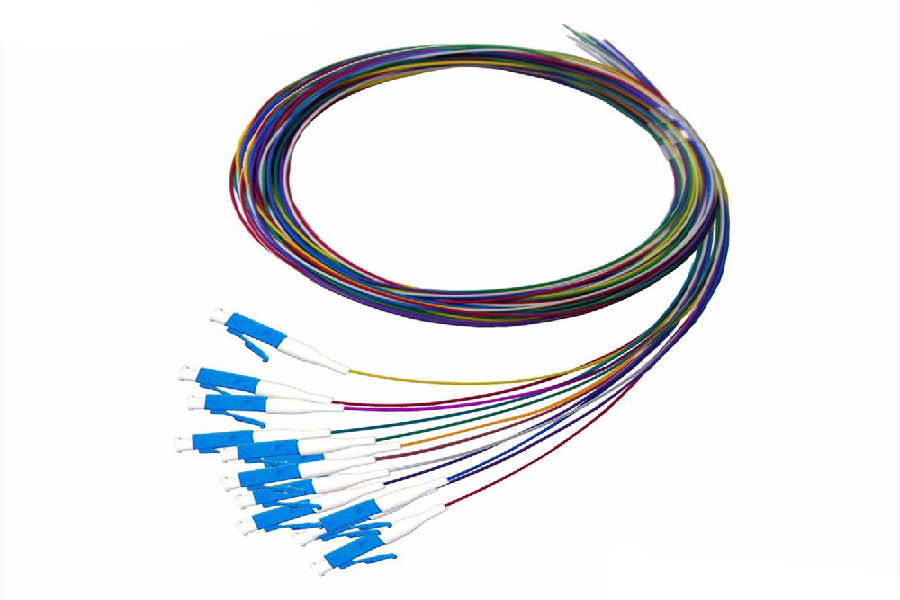 900μm 12 Colored LC/UPC Simglemode Fiber Optical Pigtail, OS2 LSZH Jacket, 1m
